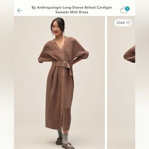 Anthropologie Green Belted Cardigan Sweater Midi Dress Size small. New with tags